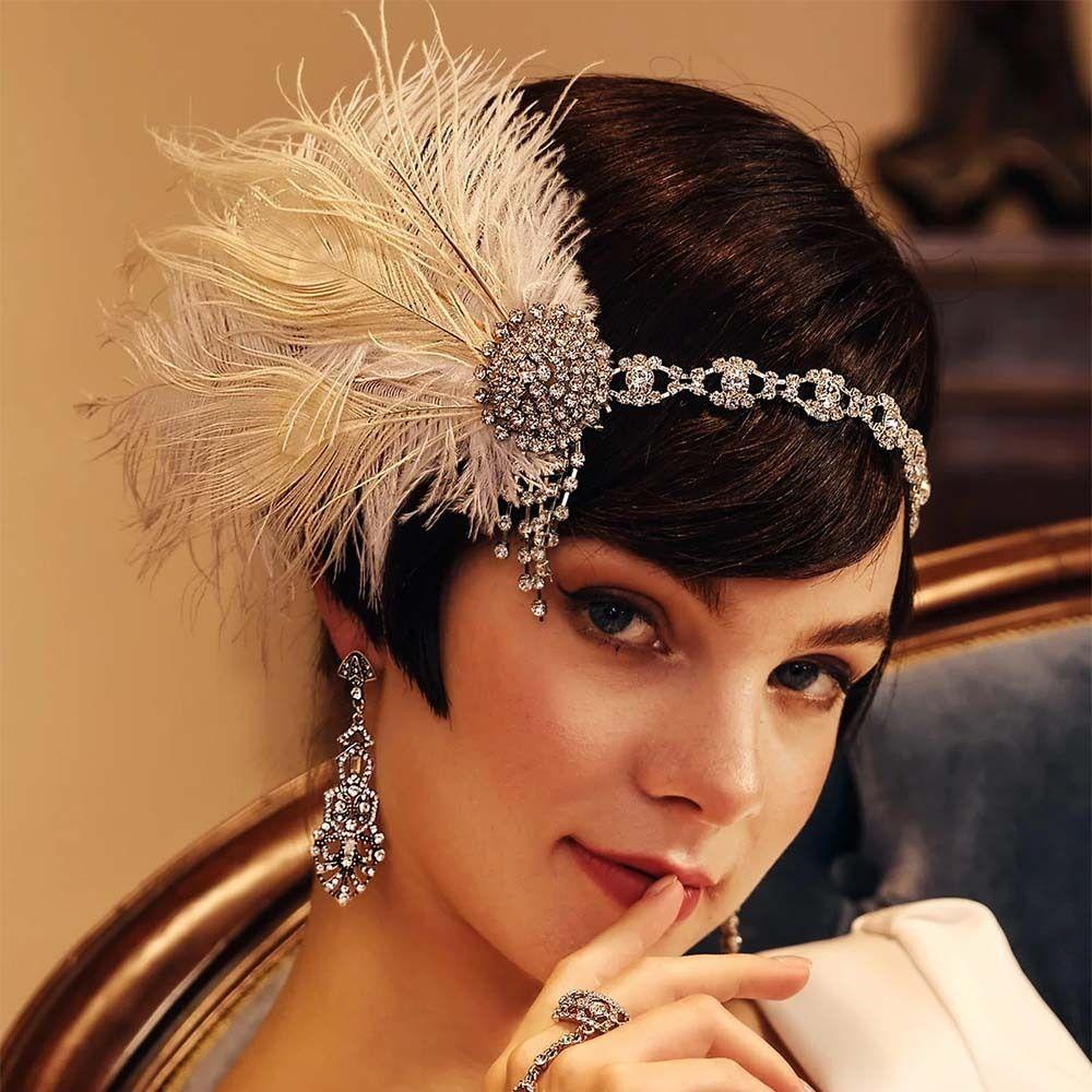 Crystal Cosplay Dress Headwear Vintage 1920s Hair Accessories Feather Headband  Bridal Headdress