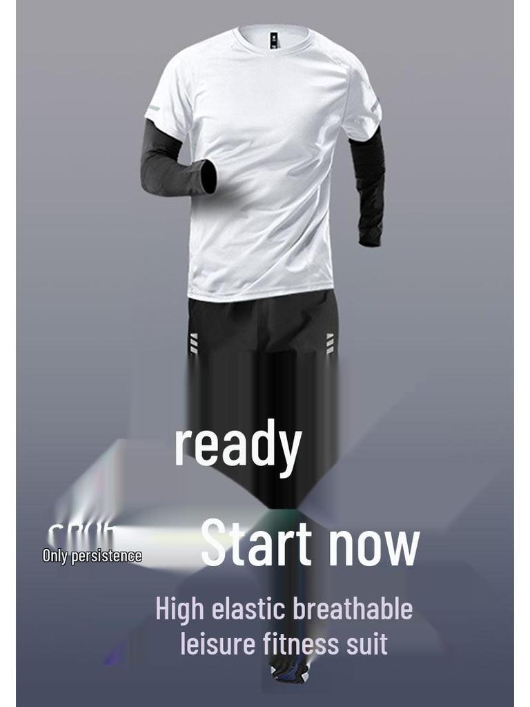 Men's Quick-Dry Summer Fitness Set: Ice Silk Short Sleeve & Tight Running Shorts