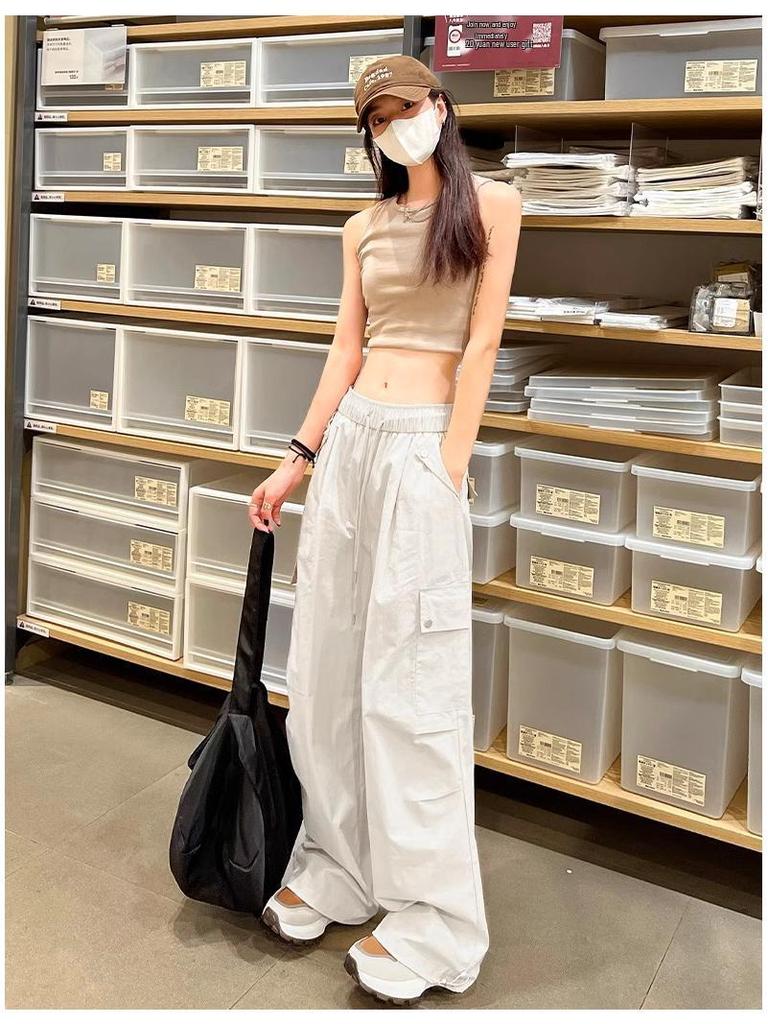 Маленькие женские брюки карго с манжетами - Широкие брюки с высокой талией для альпинизма и спорта, Повседневная одежда на весну/осень