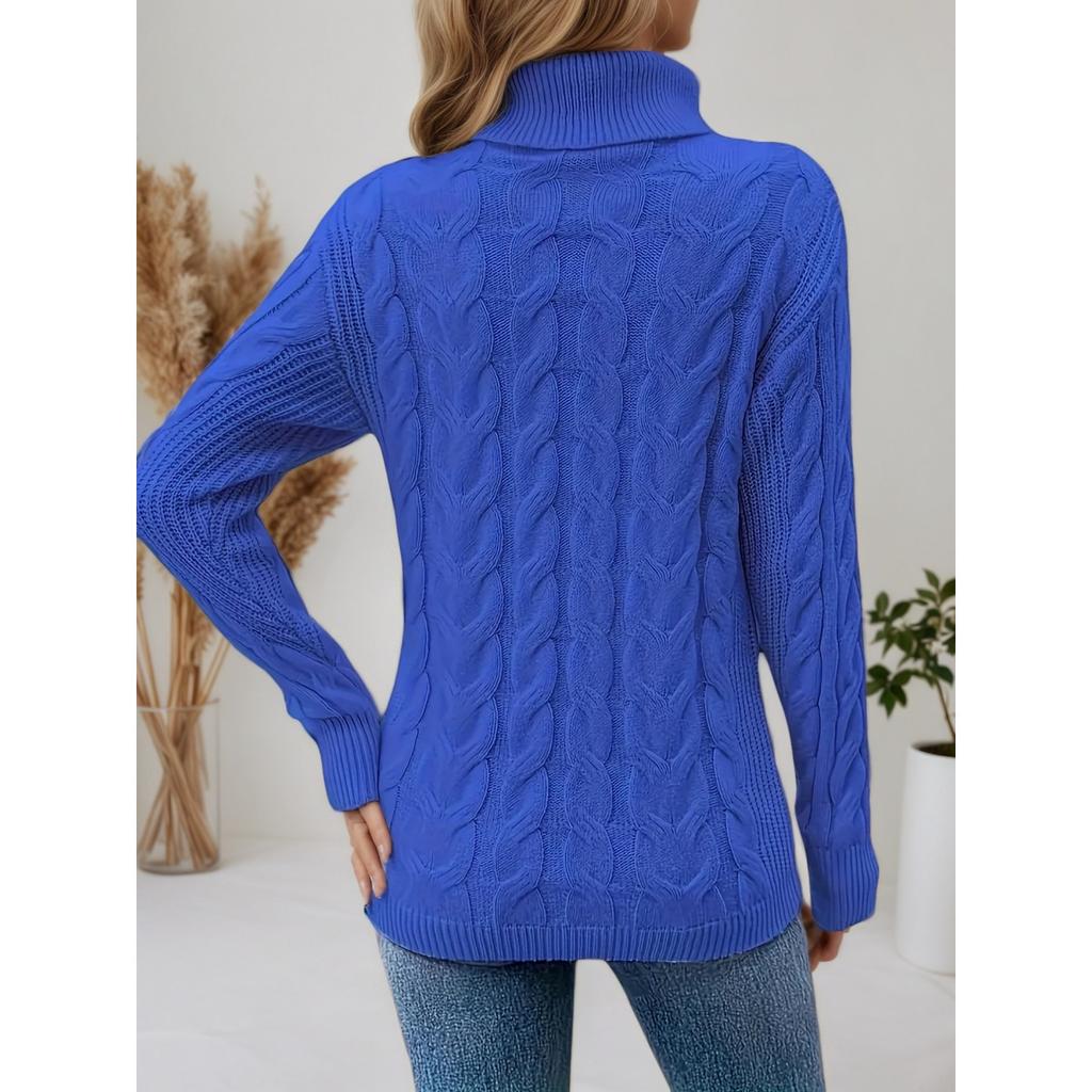 Women's High Collar Sweater - Soft Elastic Pullover, Essential Solid Color Top for Autumn and Winter, Hand Washed, Comfortable and Fitted