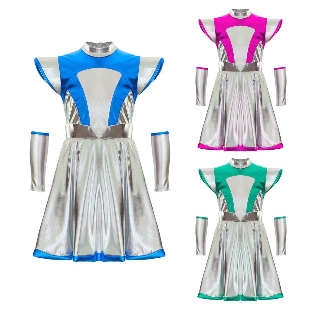 Kids Girls Alien Robot Astronaut Costume Outer Space Cutie Costume Halloween Carnival Cosplay Party Fancy Dress Up Child Suit