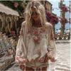 Flower Print Long Sleeved Breathable Autumn Shirts Female O Neck Loose Bohemian T-shirts Casual Holiday Beach Top Blouses