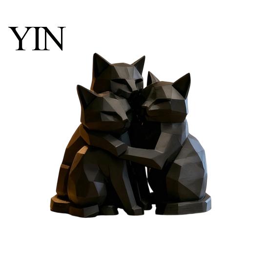 Animal Shape Ornament 3D Printed Black Cat Figurine, Three Hugging Geometric Statue, Matte Figure Modern Sculpture for Home Office Bookshelf Durable