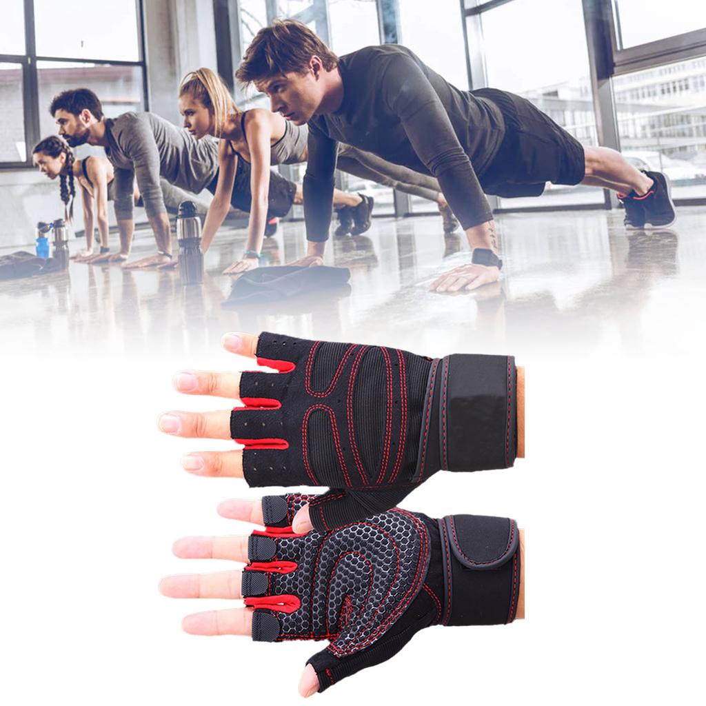 Фитнес-перчатки Предотвращают скольжение Дышащие Без пальцев Мужские Женские Перчатки для тренировок с фиксатором запястья для тяжелой атлетики Тренажерный зал Красные