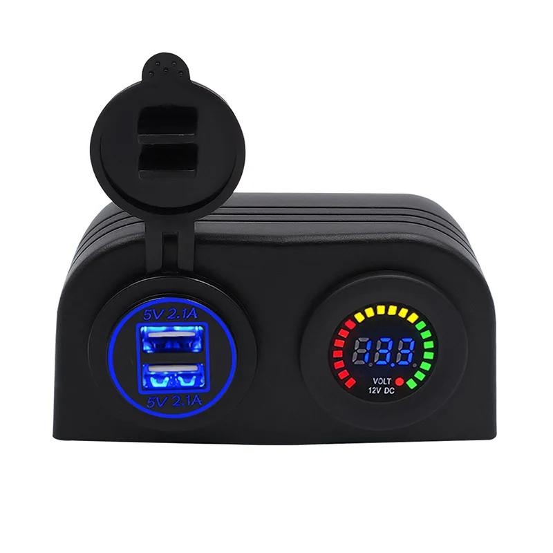 4.2A Dual USB Автомобильное зарядное устройство Цветной дисплей вольтметра с 2 отверстиями Водонепроницаемая основа для палатки Адаптер для автомобиля Мотоцикл Морская лодка