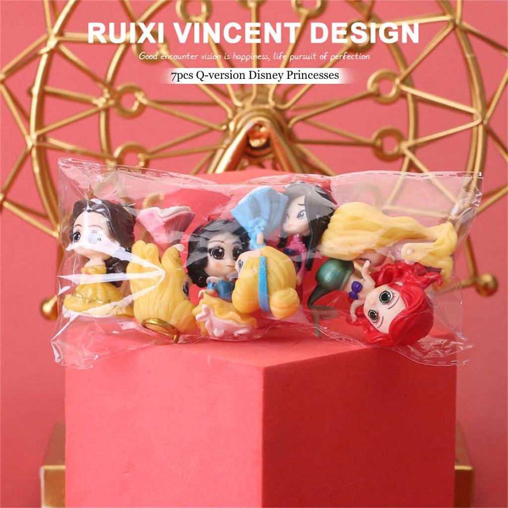 MINISO Фигурки Маленькая Q-версия Принцесса Набор из семи штук, Коллекционные фигурки, Подходят для различных типов комнат, Домашние кукольные украшения