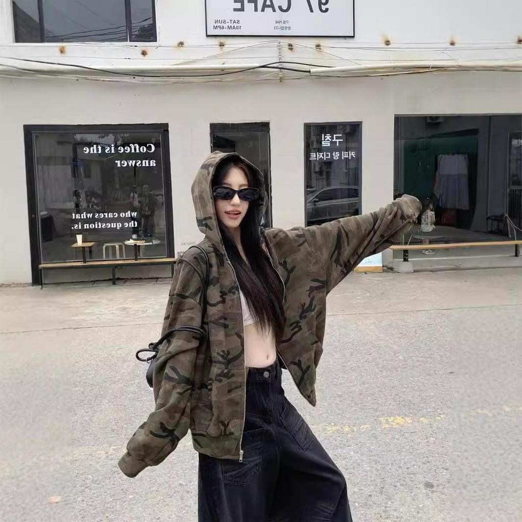 Women's Retro Camouflage Hooded Sweatshirt - Autumn 2024 Casual Slim-Fit Zipper Jacket