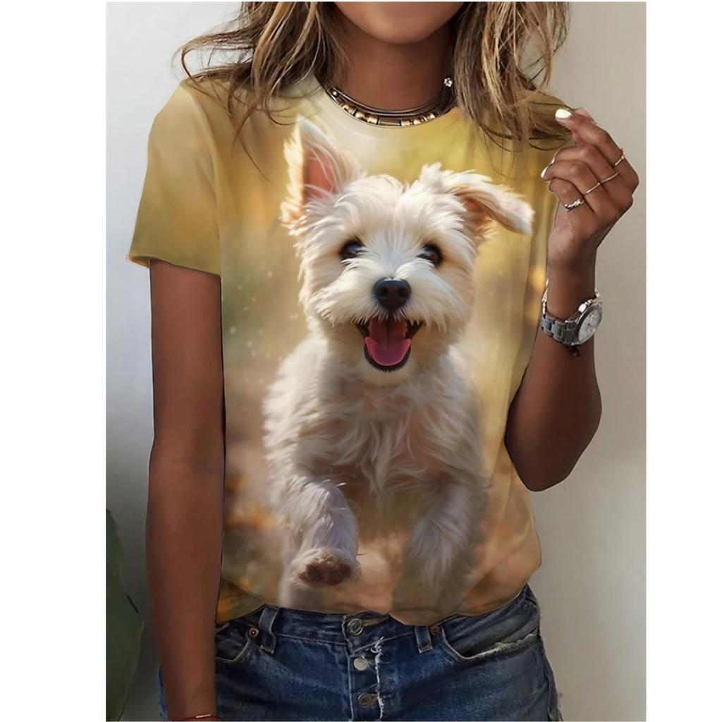 Женская летняя футболка с круглым вырезом и коротким рукавом с рисунком забавной собаки, весна-лето, повседневный вязаный свитер с короткими рукавами, женский