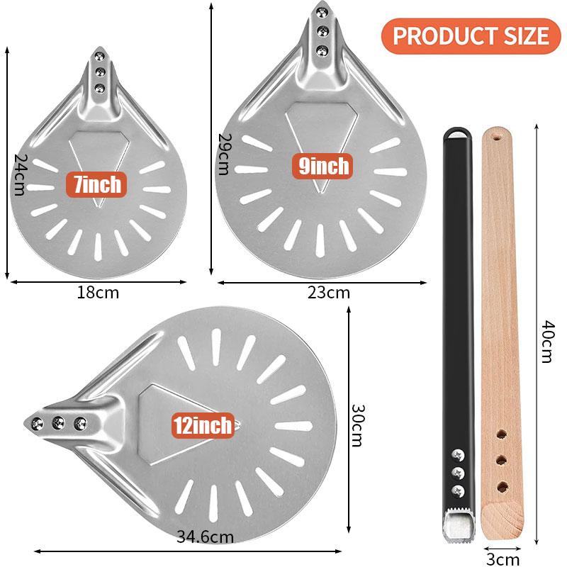 Круглая лопатка для переворачивания пиццы 7/9/12 дюймов Лопатка для переворачивания пиццы Лопатка для переворачивания пиццы Длинная ручка Перфорированная алюминиевая лопатка для пиццы Аксессуары для печи для пиццы