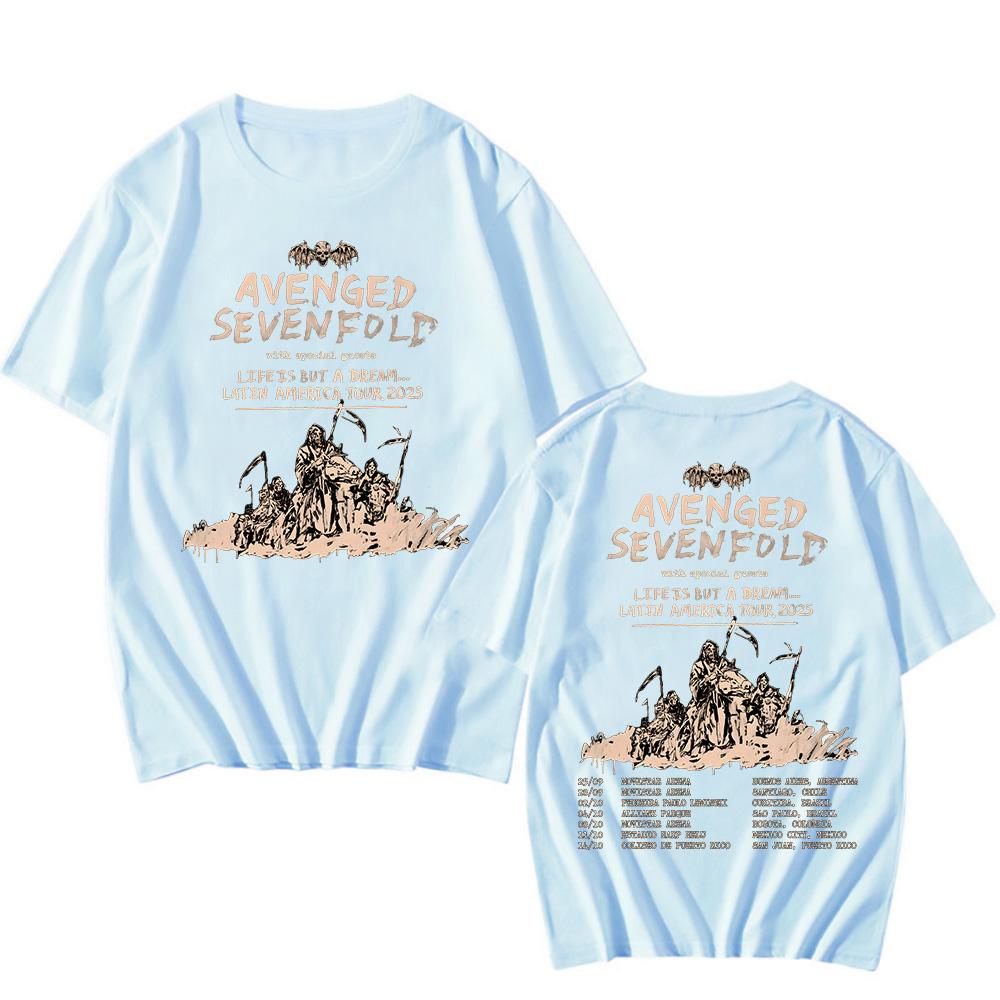 Avenged Sevenfold Latin America Tour 2025 Футболки Ретро 90-х годов Оверсайз Мужская одежда Летние унисекс хлопковые футболки Топы с коротким рукавом