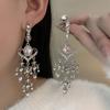 925 Sterling Silver Pink Diamond Heart Teardrop Tassel Earrings - Retro Baroque Style