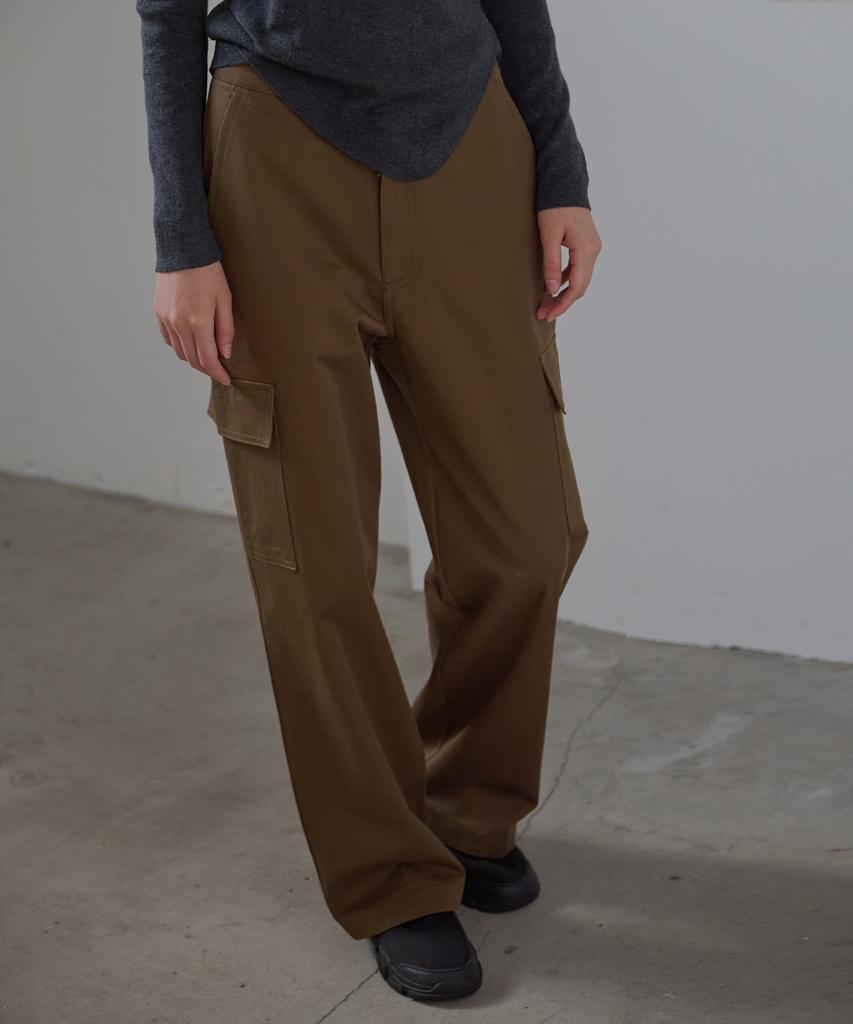 BUT'TON Cargo Pocket Wide Pants (Khaki Brown)