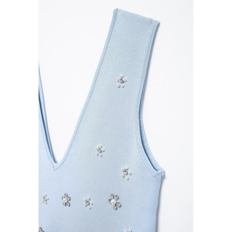 Kaslead New Arrival Women's Fashion Style Fashion Jewelry Beading Knitting Mini Dress 2142081