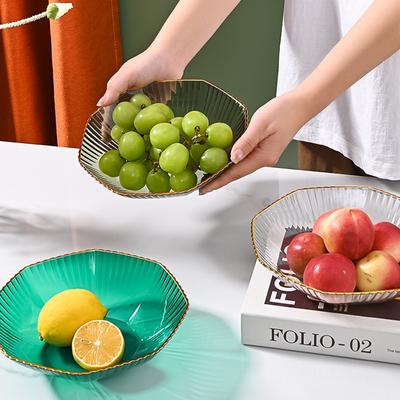 Фруктовая корзина, Журнальный столик для гостиной, Тарелка для сухофруктов, Тарелка для закусок из семян дыни, Прозрачный пластик с золотой каймой, Тарелка для хранения закусок