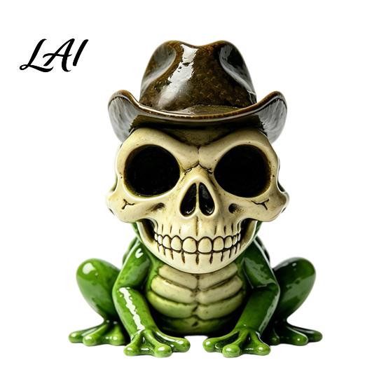 Frog Sculpture for Collection Halloween Skull Figurine Small Resin Sculpture Collectable Art Piece Spooky Ornament Home Office Table Shelf