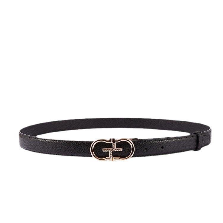 New Girls Belt Double-Sided First-Layer Cowhide Smooth Buckle Belt Versatile Decorative Ins Style Leather Belt Female Tide