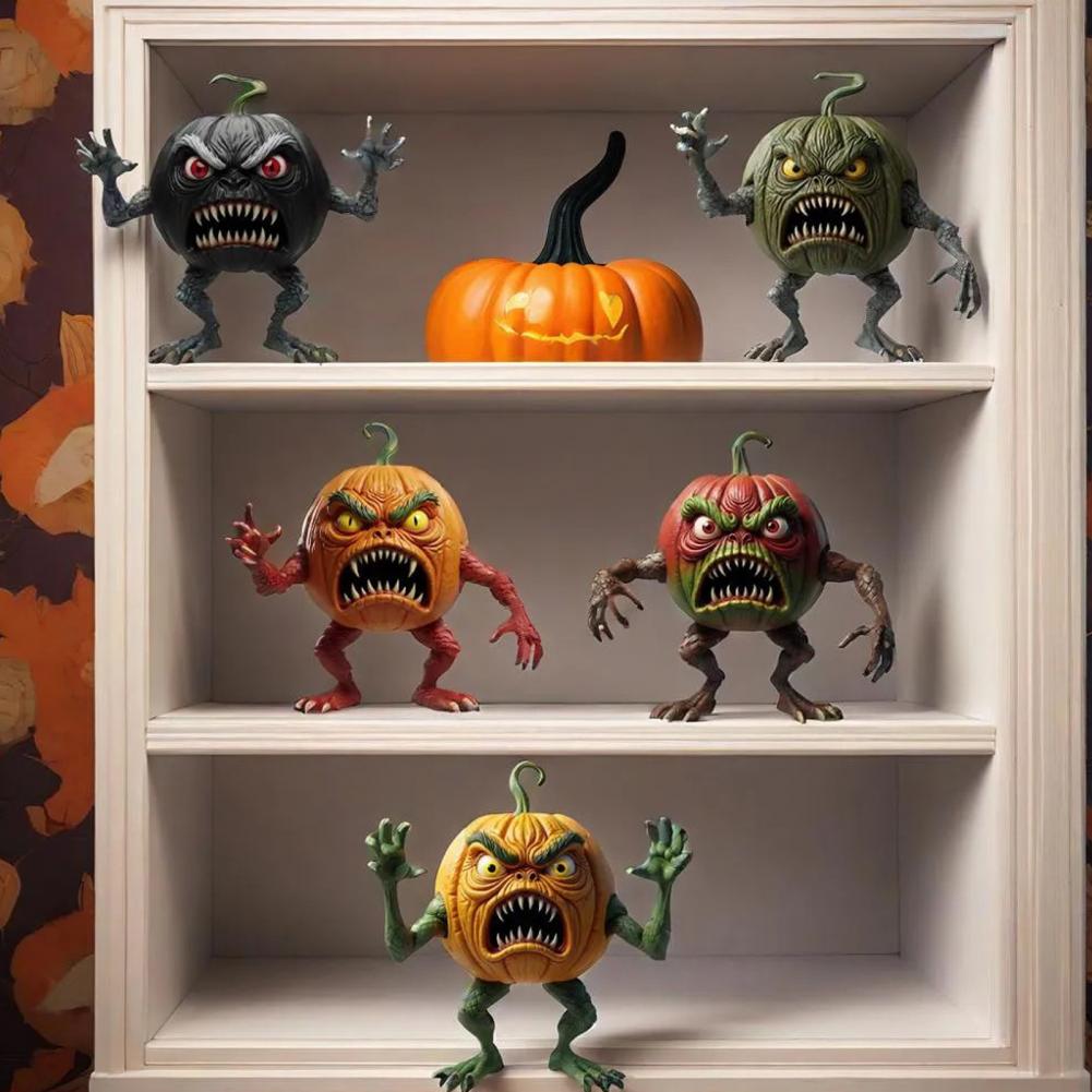 Pumpkin Decor Jack-o-lantern Figurine Spooky Resin Halloween Tabletop Decoration Pumpkin Evil Figurine for Home Office Desk