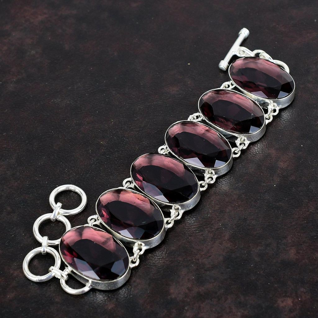 Браслет из розового аметиста с гранями, ручная работа, уникальные ювелирные изделия, браслет из натурального драгоценного камня, регулируемый браслет из стерлингового серебра 925 пробы, подарки для нее