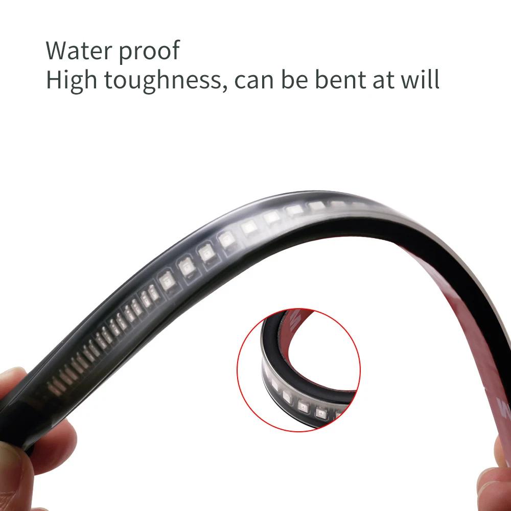 Гибкая светодиодная полоса для мотоцикла, задний указатель поворота, стоп-сигнал, лампа накаливания, стоп-сигнал 2835 3014 48 SMD, двухцветная