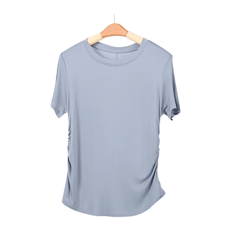 Шелковая приталенная футболка с круглым вырезом, Тутовый шелк, Базовая, Удобная, Универсальная, С коротким рукавом