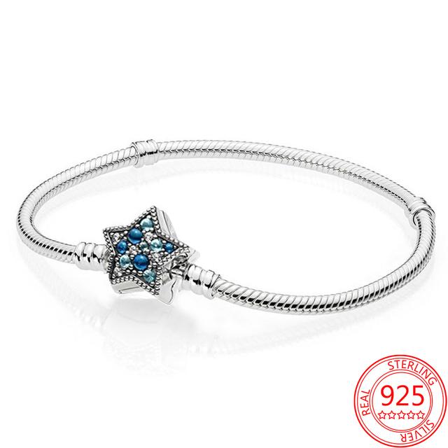 Подлинный браслет Classic Moment из стерлингового серебра S925 пробы со сверкающей круглой застежкой в форме сердца и звездой Pav éBracelet для девушки, ювелирное украшение в подарок
