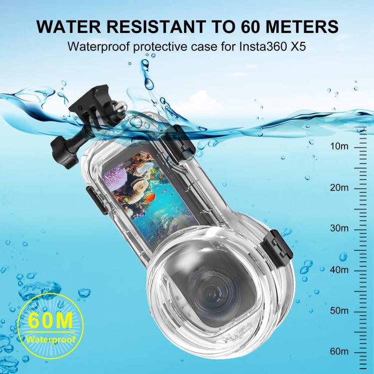 Водонепроницаемый герметичный кейс PULUZ 60 м для дайвинга для Insta360 X5 (прозрачный)