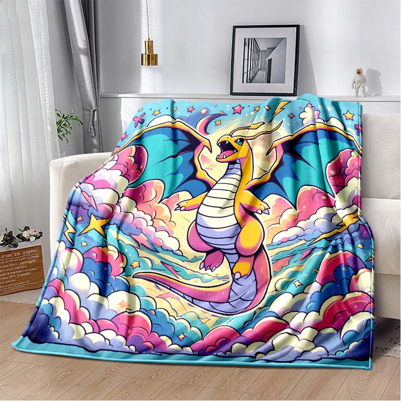 3D-Printed Cute Cartoon Charizard Blanket — Fluffy, Soft, and Warm Throw for Bedroom Decor and Home Comfort