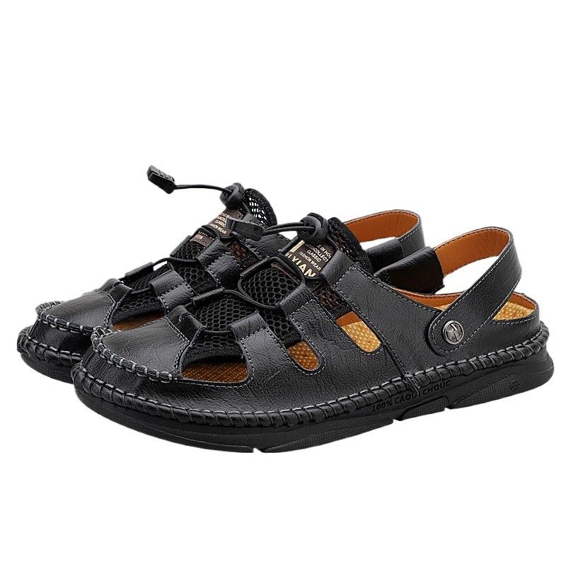 Новые летние сандалии ручной работы, мужские, с закрытой пяткой, прохладные тапочки, повседневные, больших размеров, популярные полутапочки