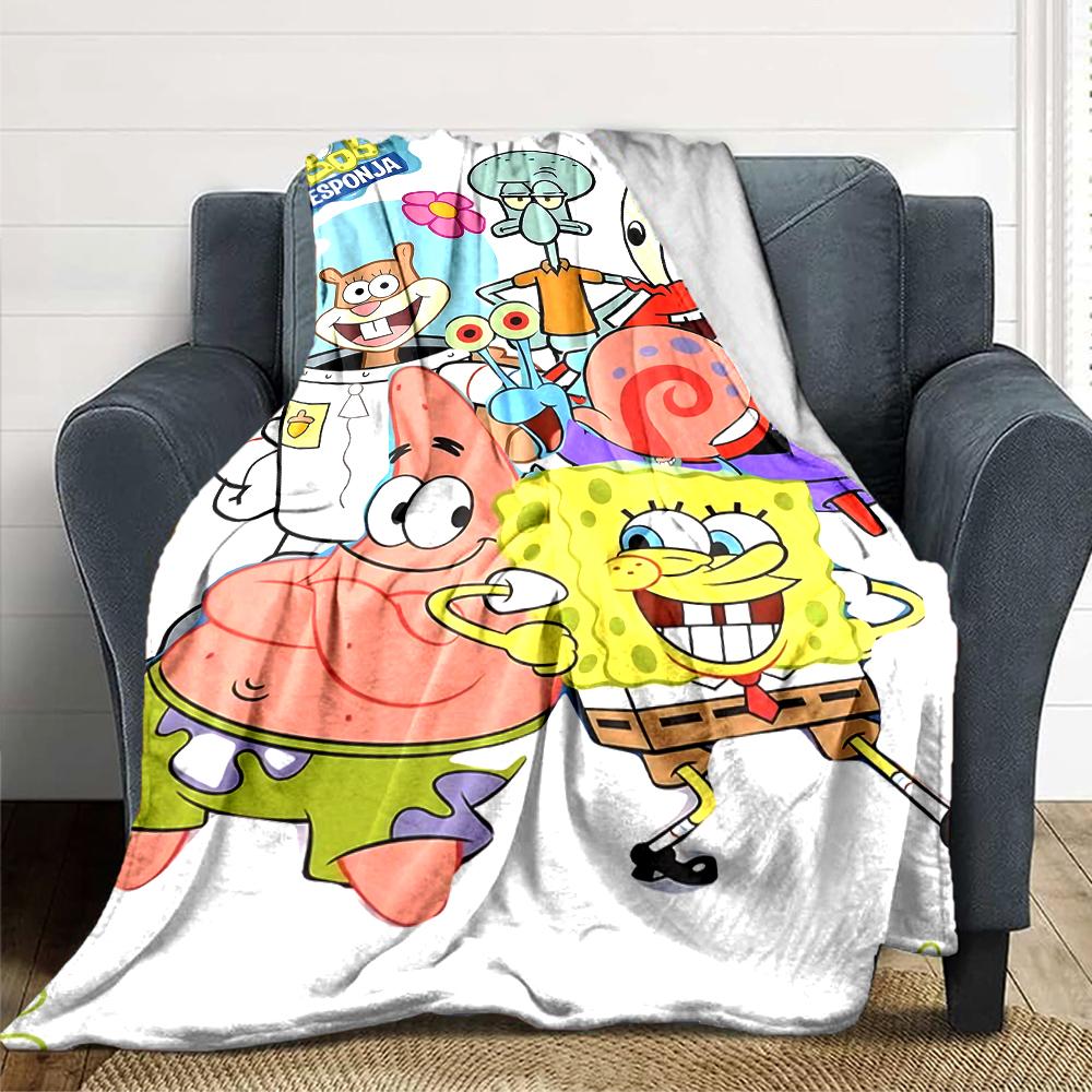 1Pc Spongebob Squarepants Characters Blanket Soft Throw Blanket For Home Bedroom Bed Sofa Travel Office Solid Christmas Blanket