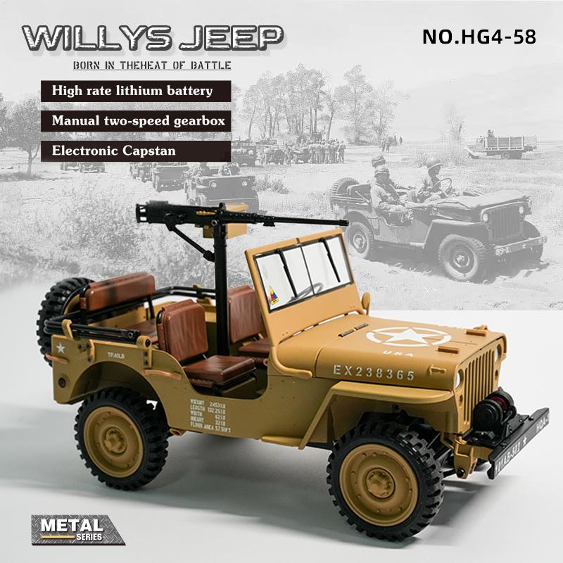 1/14 Военный автомобиль Willys 2.4G 4WD Внедорожный Электрический Модель Автомобиля на Радиоуправлении Симуляция Военный Гусеничный Игрушки HG4-58
