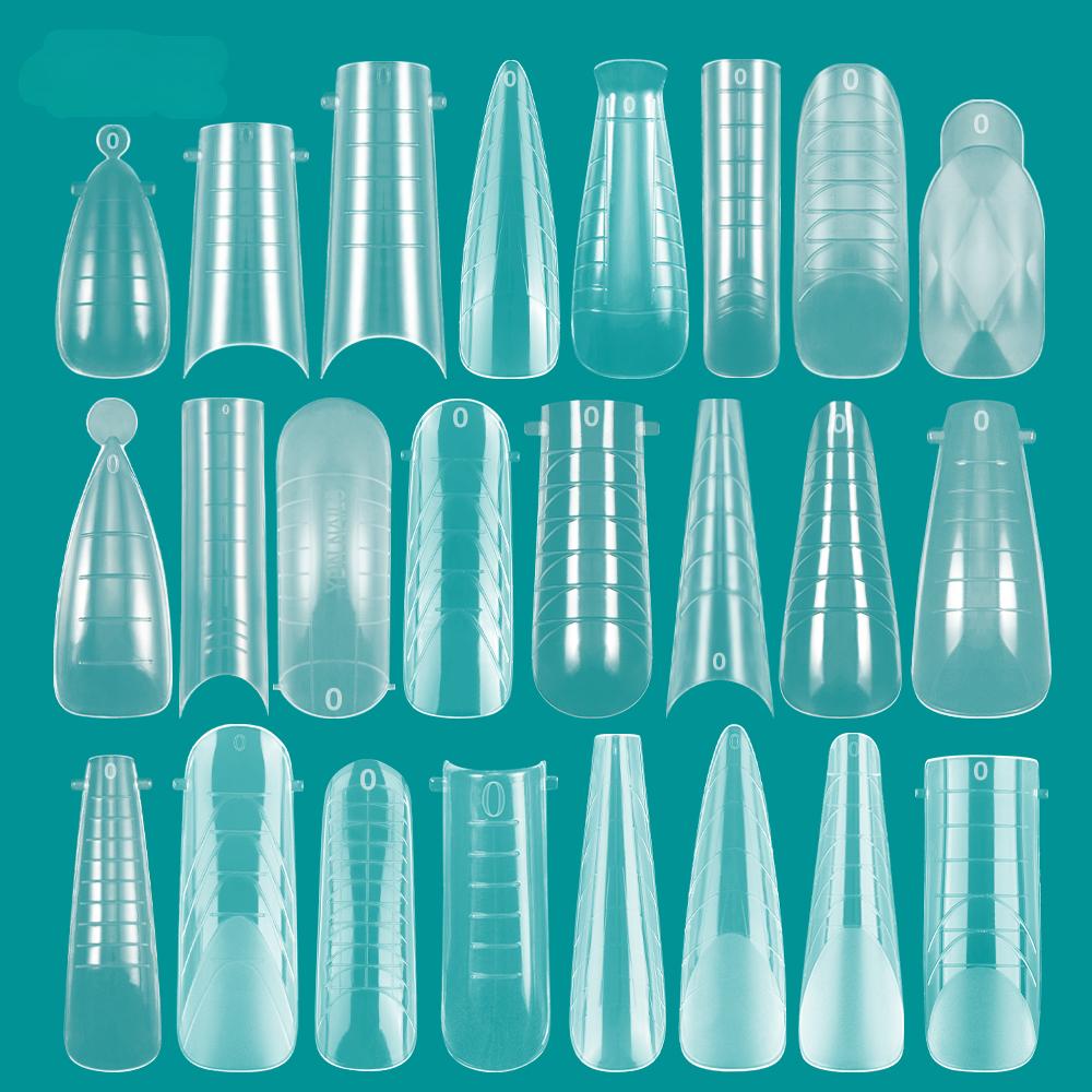 Двойные формы системы наращивания ногтей, шпильки/гроб/миндалевидные формы с полным покрытием для ногтей, УФ-гель, пластиковые формы для быстрого наращивания накладных ногтей