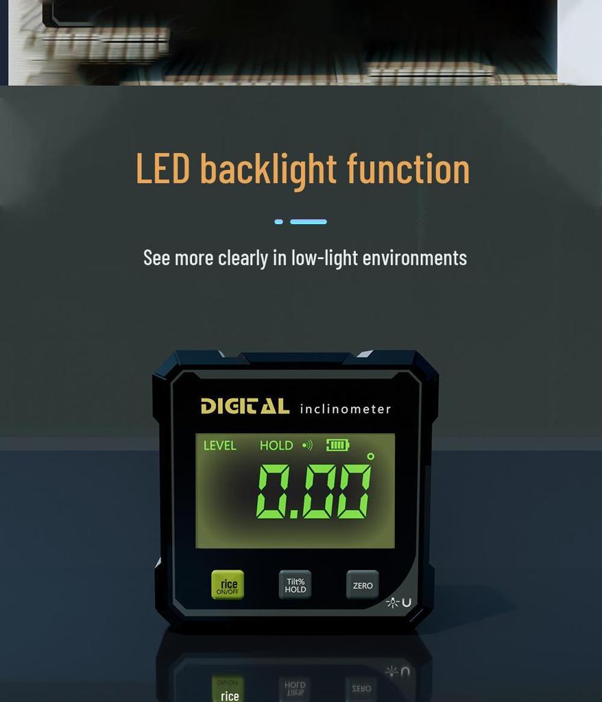 Светодиодный цифровой инклинометр с дисплеем с подсветкой, угломер