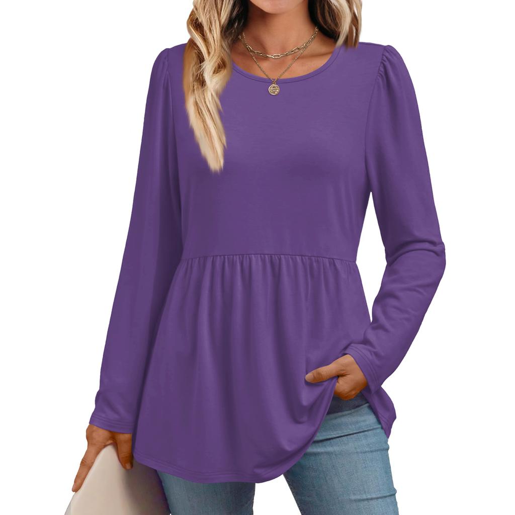 Women's Casual Fashion Long Sleeve Shirt Solid Color Tunic Top