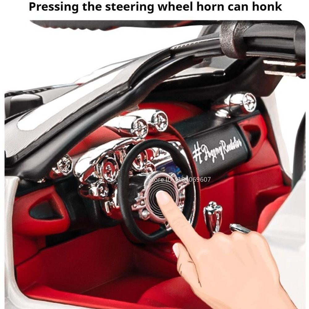 1:24 Huayra Senna Toy Car Spray Supercar Models Metal Diecast Doors Opened Front Wheel Steering Shock Absorption for Kids Gifts