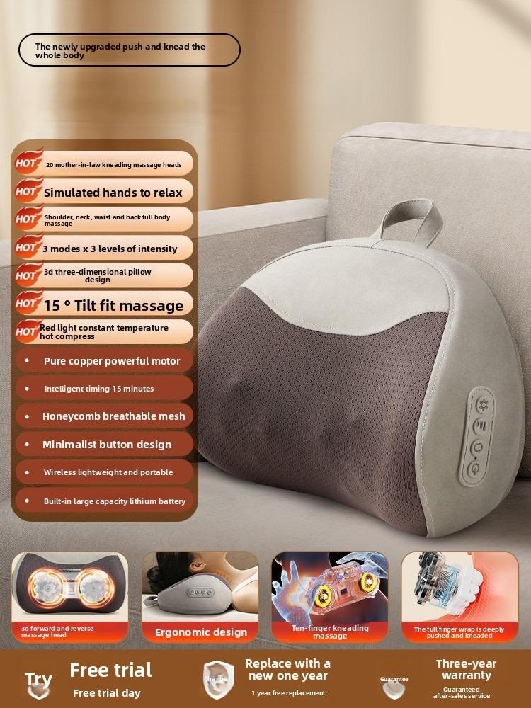 Подушка для массажа шеи и плеч, электрическая, шиацу, для расслабления, 3D-массаж глубоких тканей, разминание, для талии и ног, идеально подходит для дома и офиса