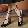 Fashion Luxury Designer Women's Sandals Sexy Ankle Strap Buckle Square Toe Chunky High Heels Black Summer Black Elegant Slingback Pumps