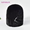 Real Winter Mink Fur Hats for Women Genuine Knitted Beanie for Female Skull Caps with Lining