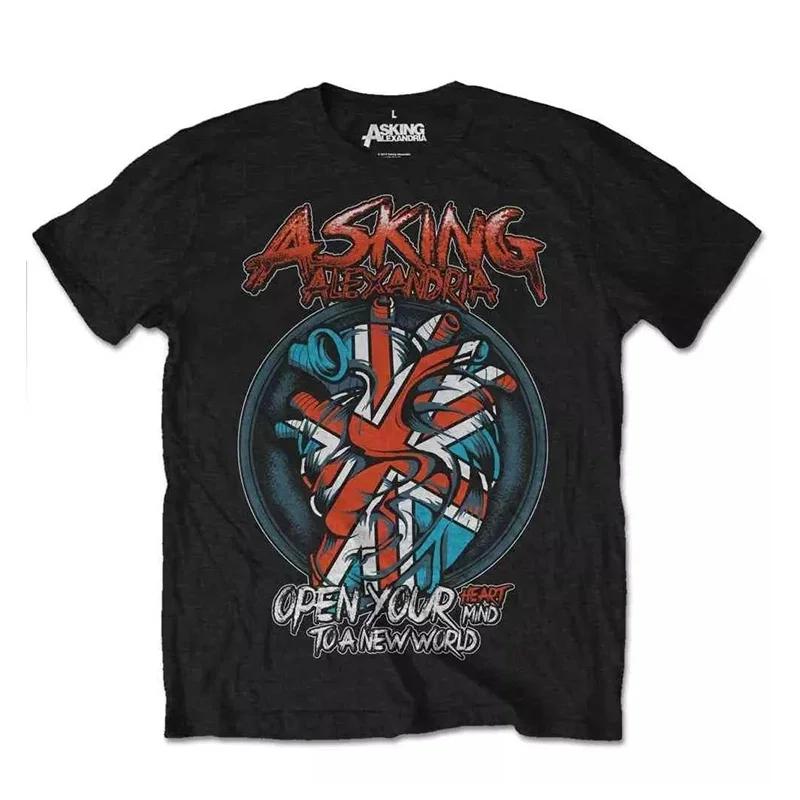 Vintage Tshirt Punk Rock T Shirt Asking Alexandria Tshirt Mens Cotton Tees Tops Graphic Skeleton Streetwear Hip Hop Tshirts