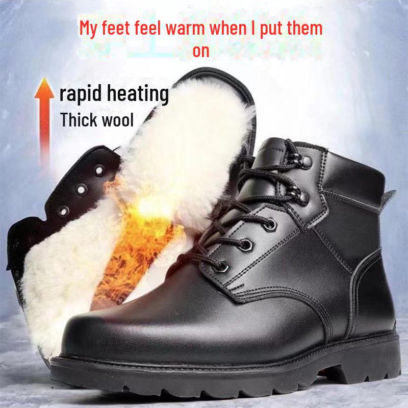 Men's Winter Leather Snow Boots with Velvet Lining, High Top, Genuine Leather, Outdoor Martin Style