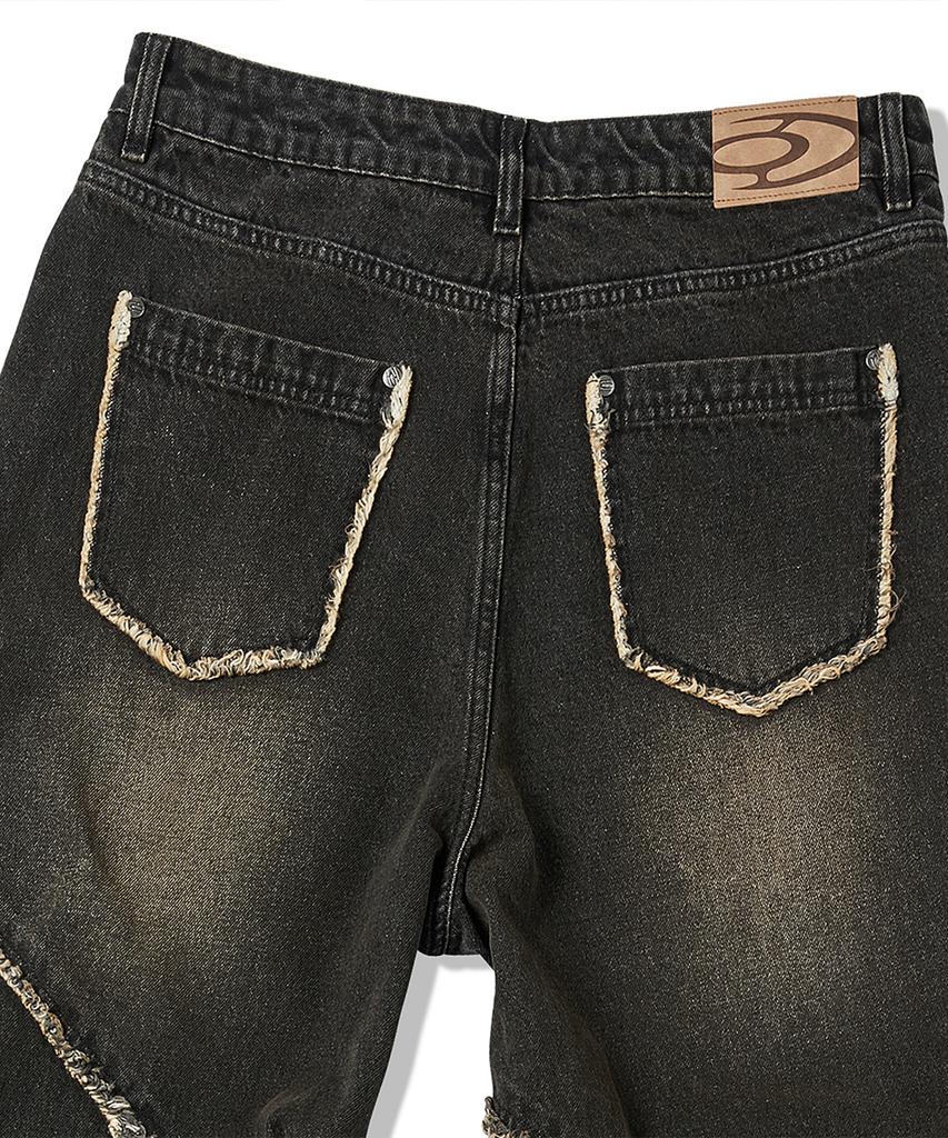 TRAVEL Roll-Up Cut Denim Pants Black