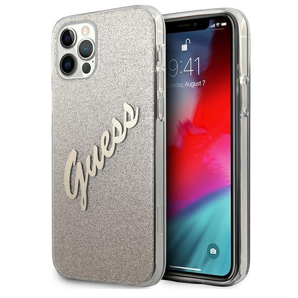 Guess Guhcp12Mpcuglsgo iPhone 12/12 Pro 6,1 Złoty/Gold Twarde Etui Brokat Gradient Skrypt
