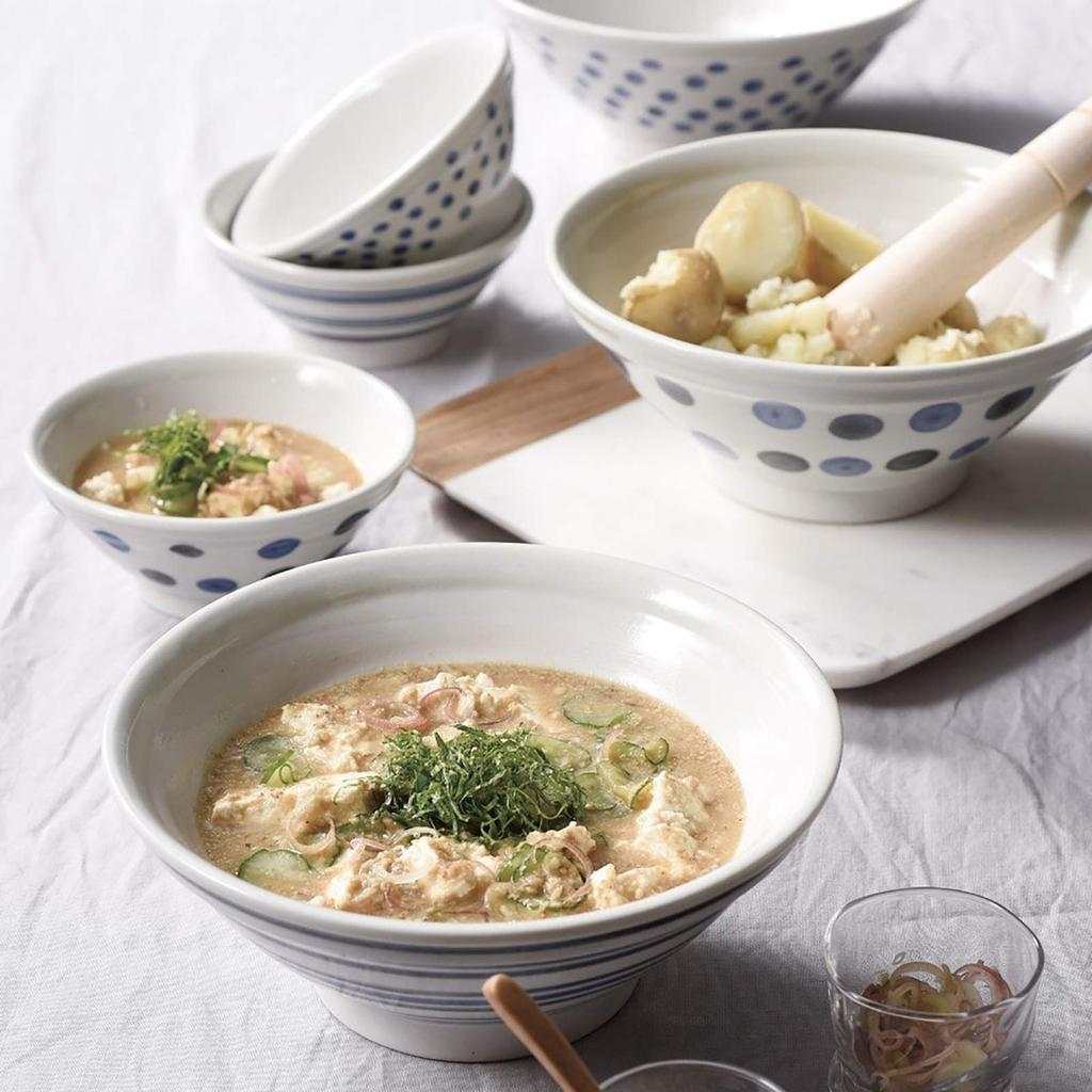 Aito Seisakusho Mortar and Porcelain 7 Sun Mino Dishwasher and Microwave Made In Product Number 288003 "Mizutama" Bowl, (approx. 22cm), Ware, Striped,