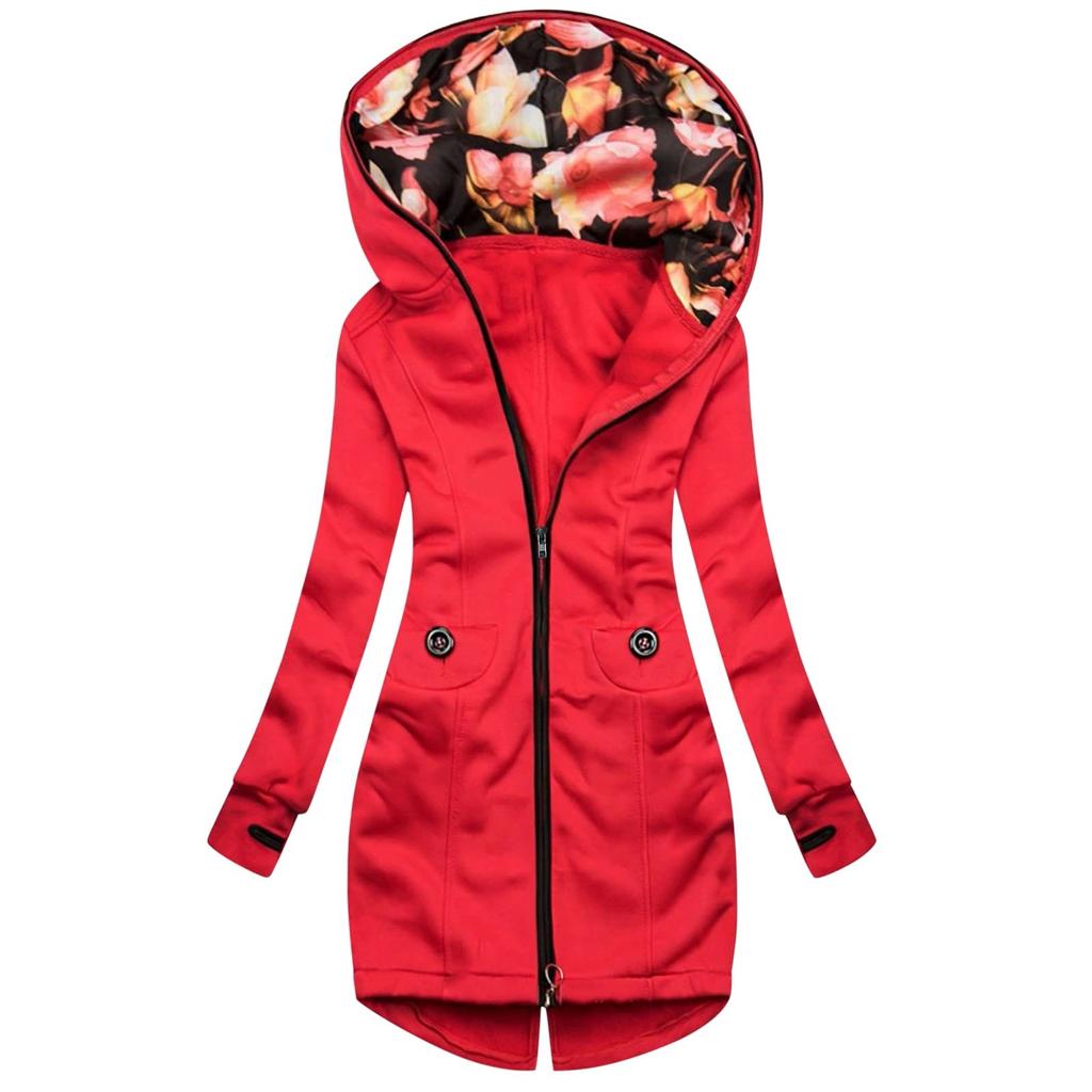 Women Fashion Floral Print Jacket Zipper Pocket Sweatshirt Long Sleeve Coat