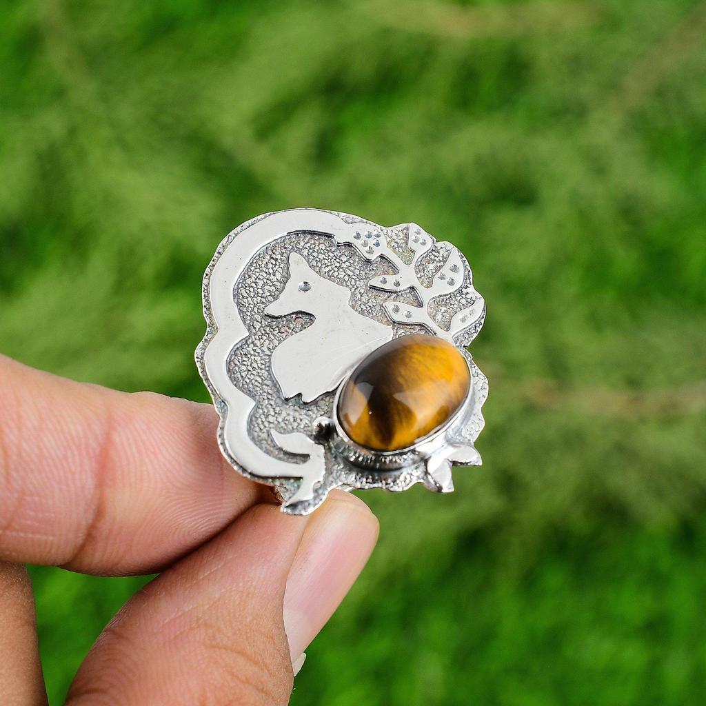 Natural Tiger's Eye New Bezel Wedding Stackable Birthday Ring Jewelry 925 Silver