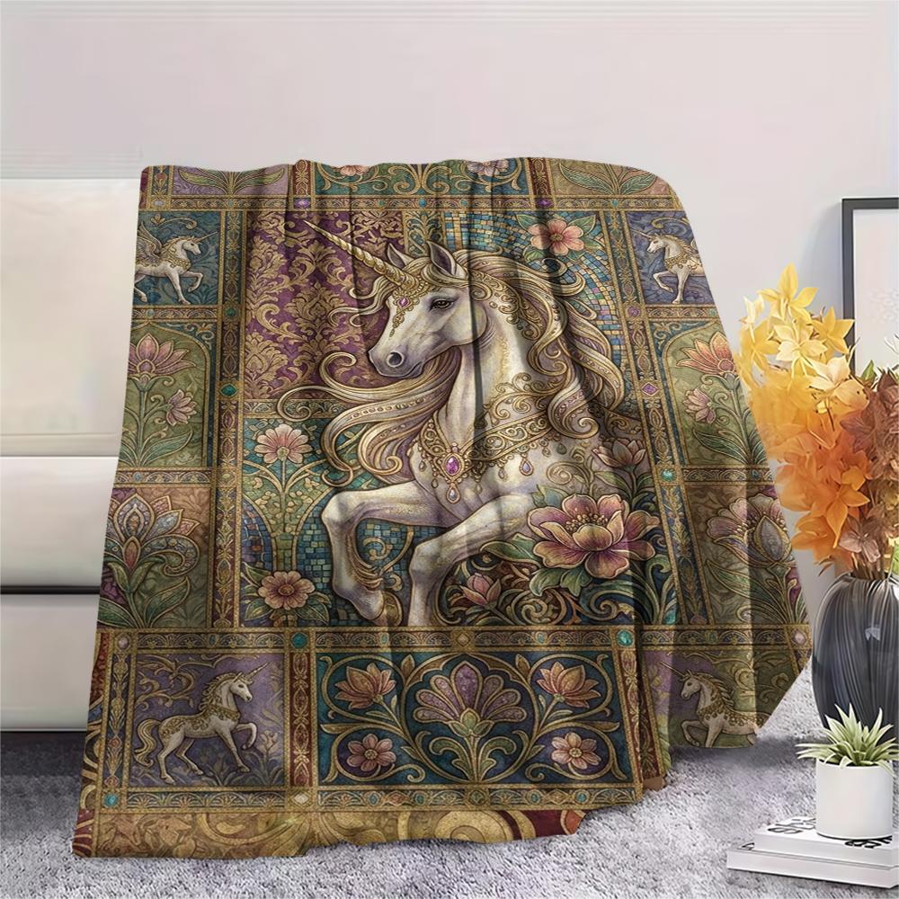 Unicorn Animal Print Flannel Blanket, High quality Comfortable for All Seasons, Home Decor, Warmth and Comfort, Perfect for Christmas Gifts139