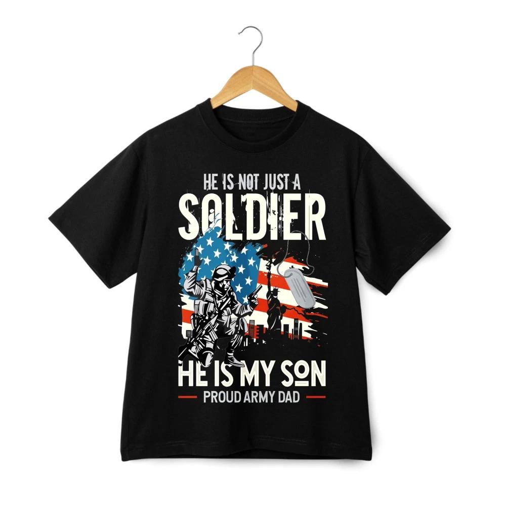 Unisex Soft Cotton T-Shirt Proud Army Dad Soldier Son USA Flag Graphic Tee