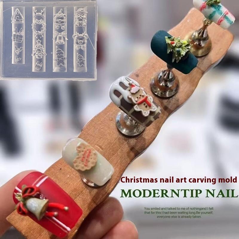 1 шт. Мультяшная Рождественская силиконовая форма для ногтей Французский стиль 3D рельеф Шаблон для ногтей DIY Украшения для нейл-арта Форма для нейл-арта