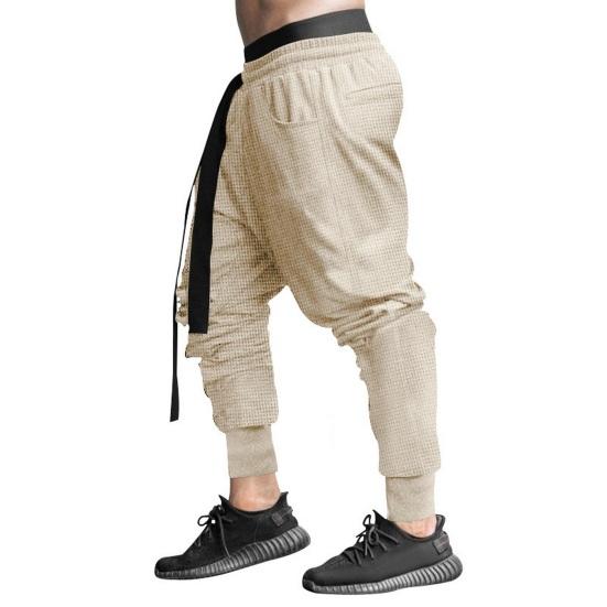 Spring Fall Men Harem Pants Loose Drawstring Elastic Waist Pockets Ankle-banded Solid Color Sport