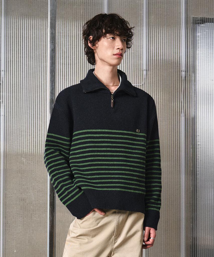 LMOOD Antwerp Stripe Ld Zip-Up Pullover Knit Navy