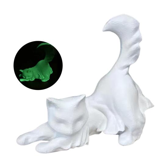 Хэллоуин Статуэтка кота-призрака Светящаяся в темноте Черно-белая статуэтка кота-призрака из смолы Украшение Настольное украшение Подарок для любителей кошек
